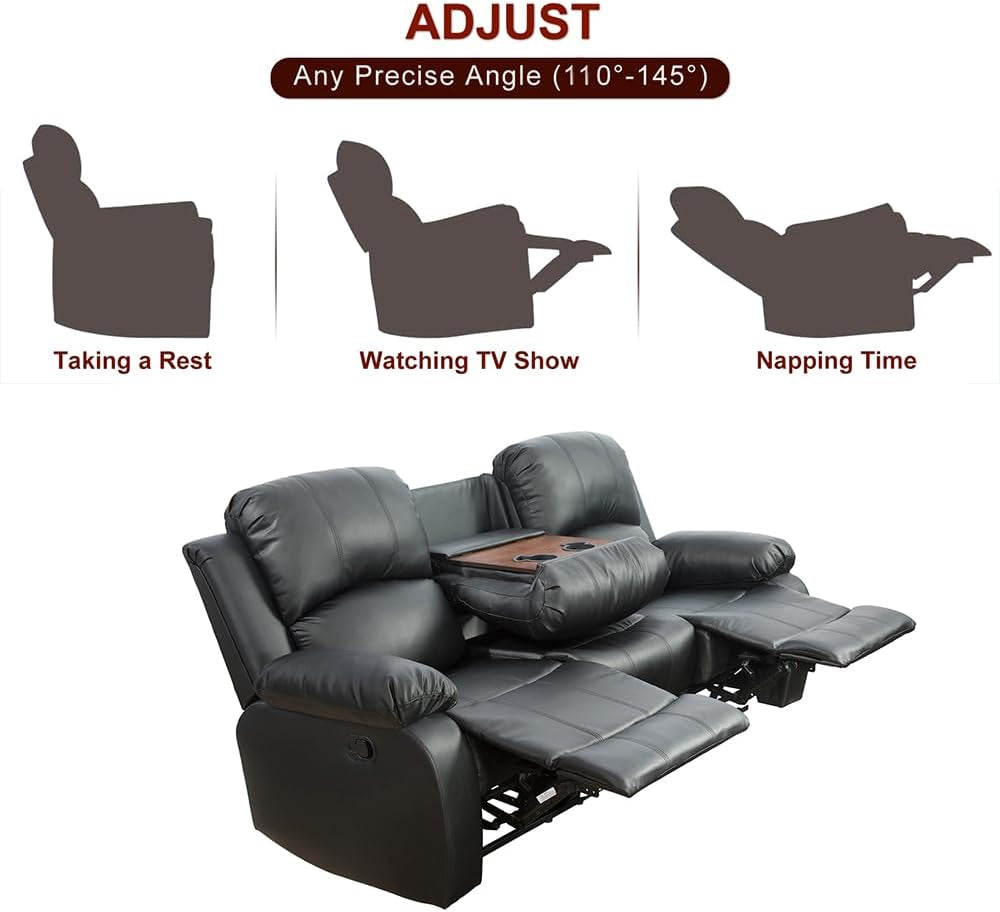 Leather Recliner Sofa Set Black For Living Room And Small Spaces-4