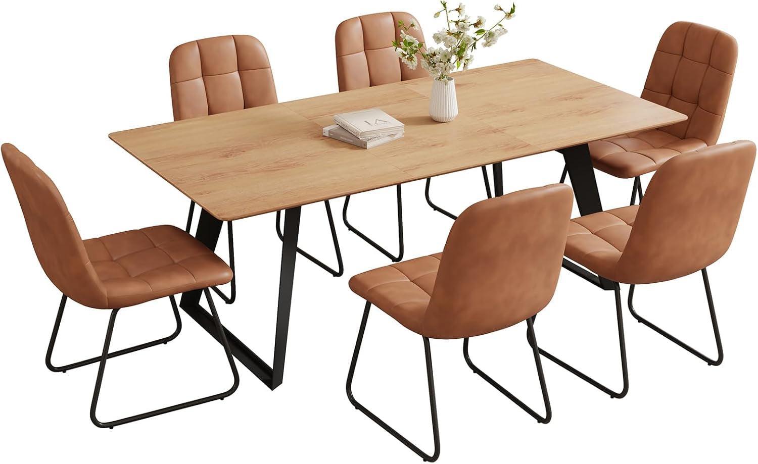 Expandable Oak Wood Dining Table Set For 6 To 8 Seats 51 To 67 Inches-4