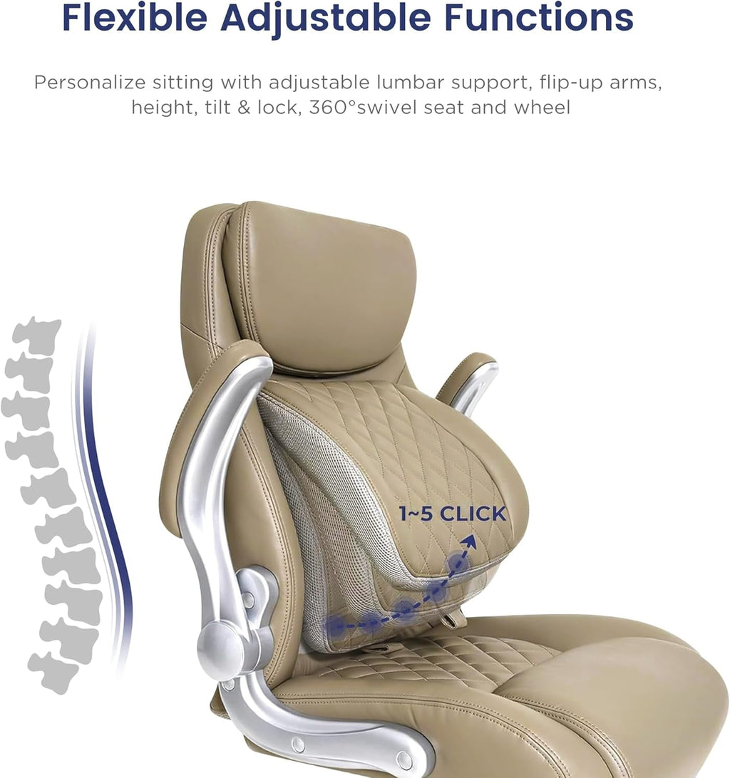 Ergonomic Office Chair Microfiber Leather With Adjustable Lumbar Support Taupe-3