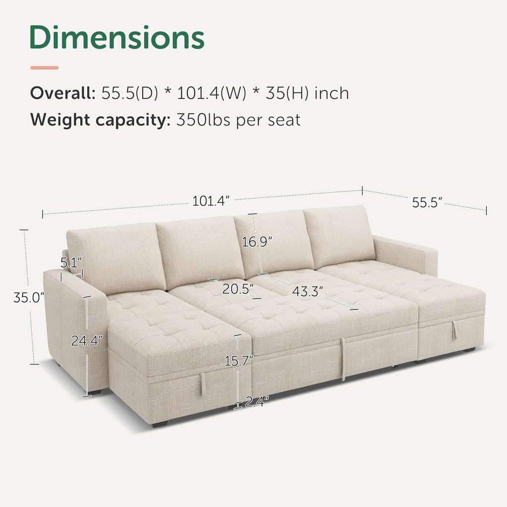 Beige Modular Sleeper Sectional Couch With Storage-1