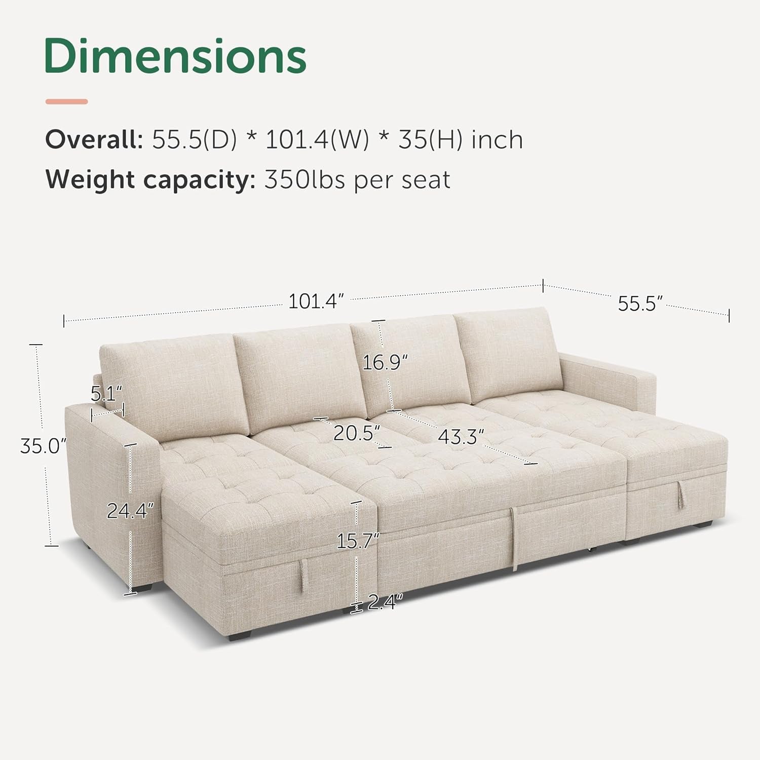 Beige Modular Sleeper Sectional Couch With Storage-1