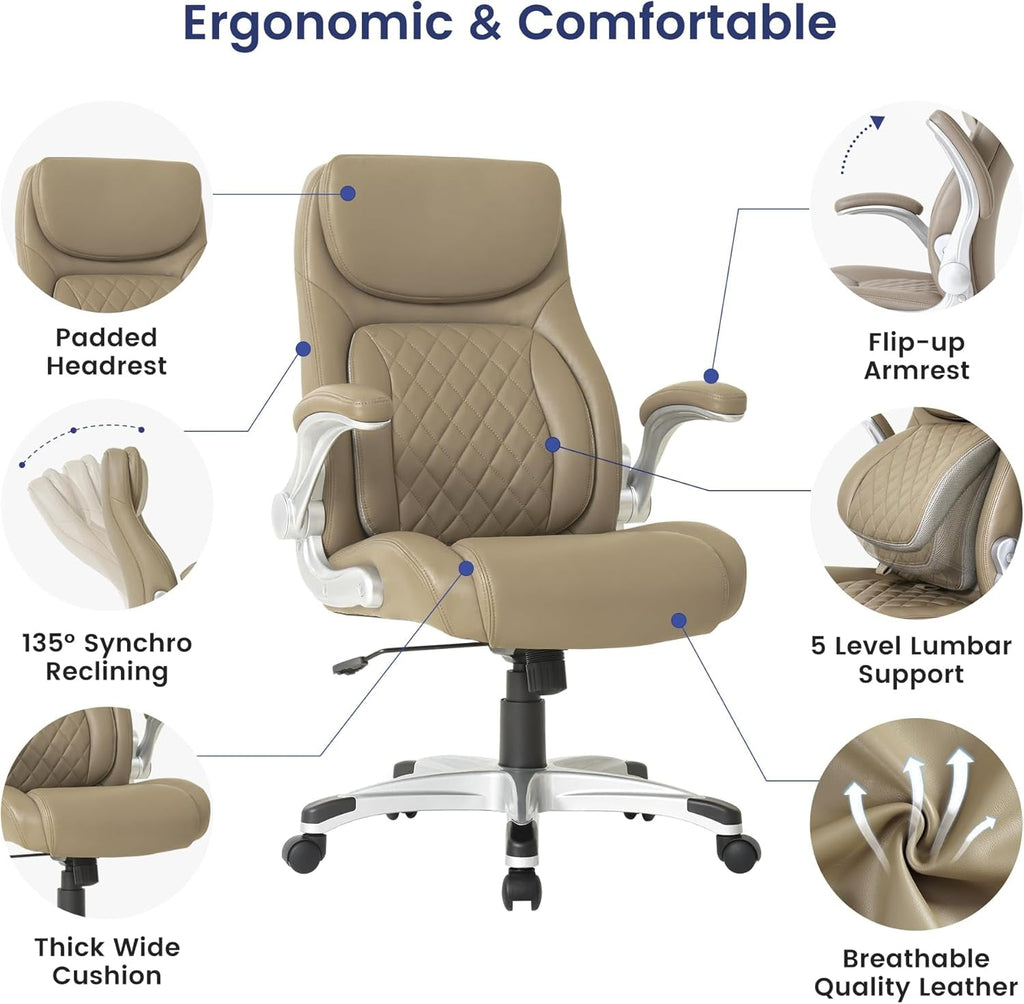 Ergonomic Office Chair Microfiber Leather With Adjustable Lumbar Support Taupe-2