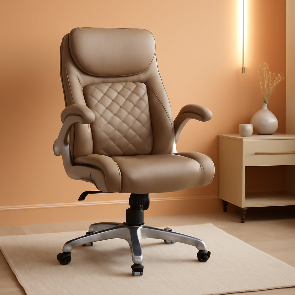 Ergonomic Office Chair Microfiber Leather With Adjustable Lumbar Support Taupe-0