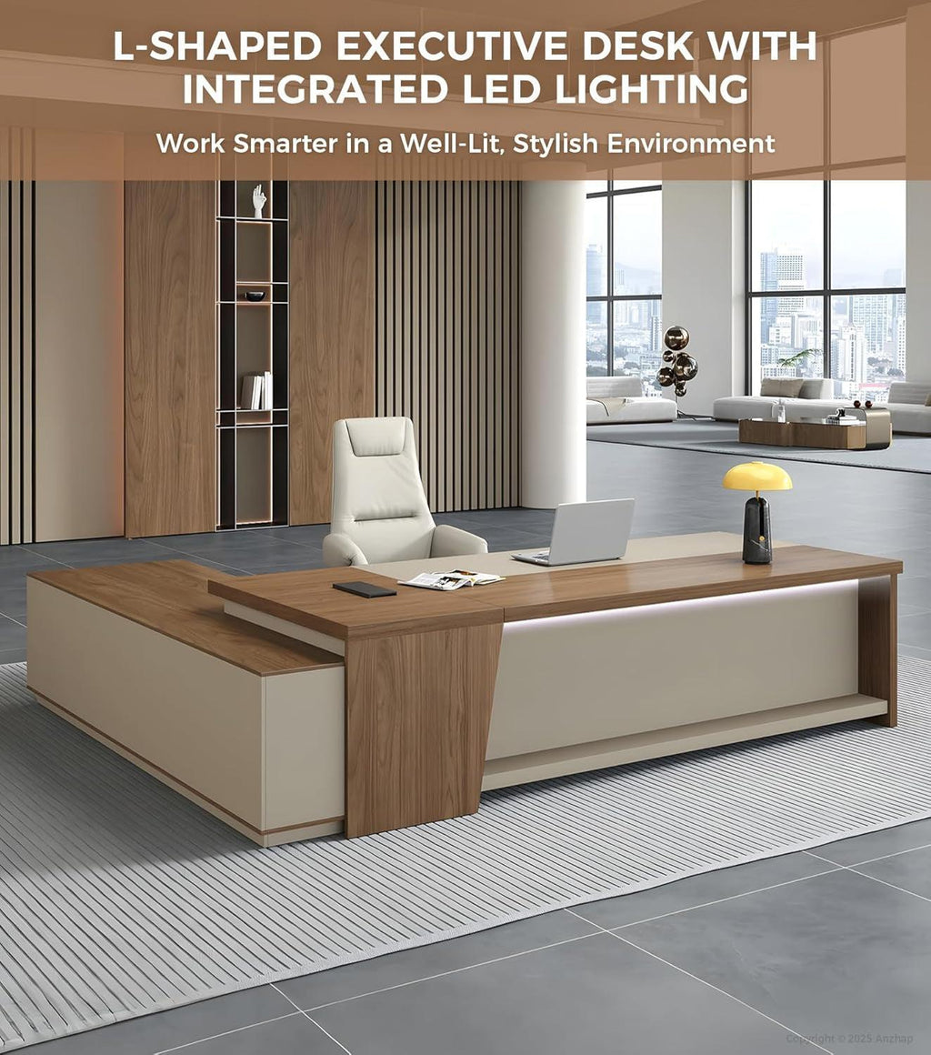 79 Inch L Shaped Desk Lockable Drawers Privacy Panel-2