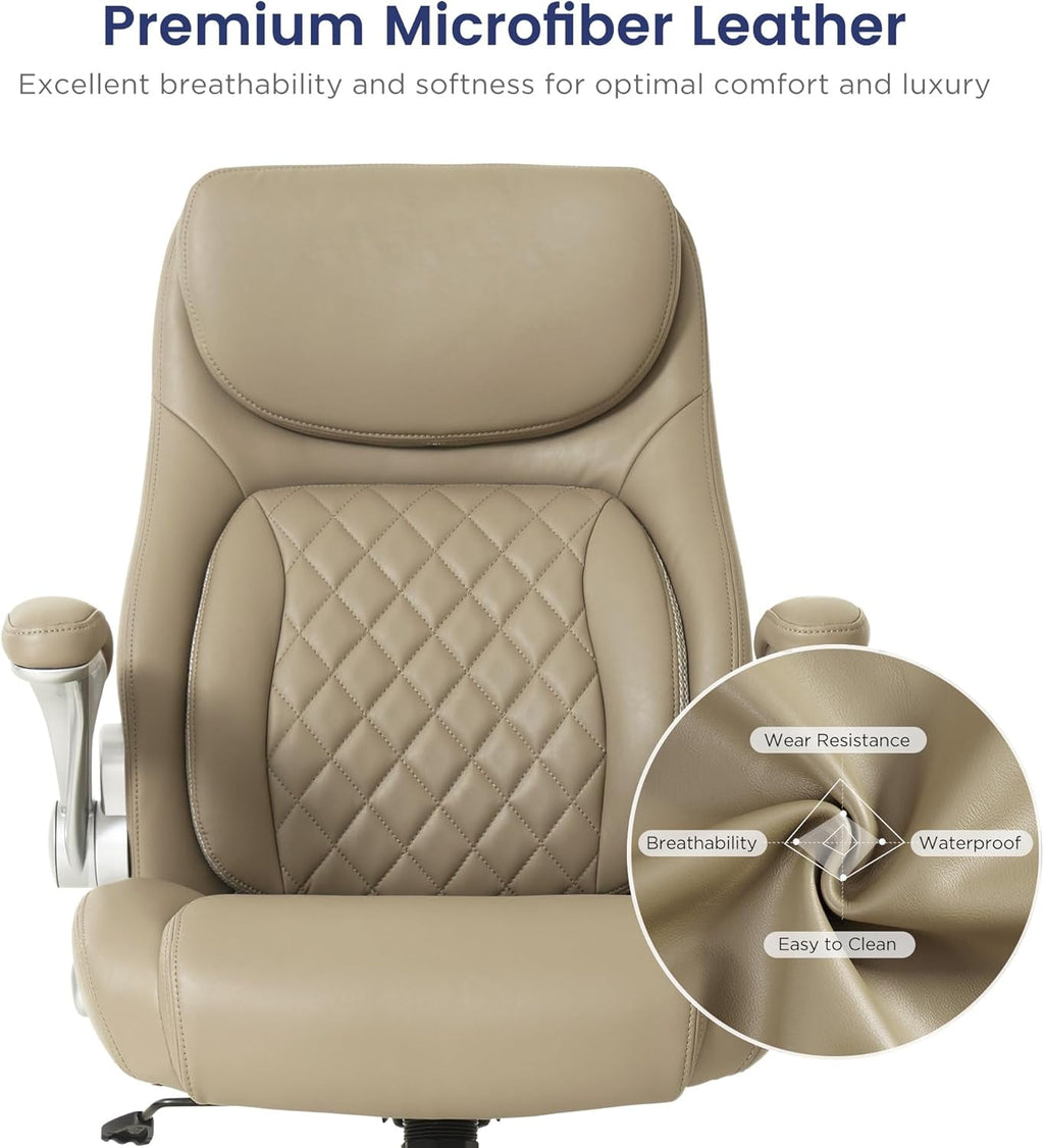 Ergonomic Office Chair Microfiber Leather With Adjustable Lumbar Support Taupe-4