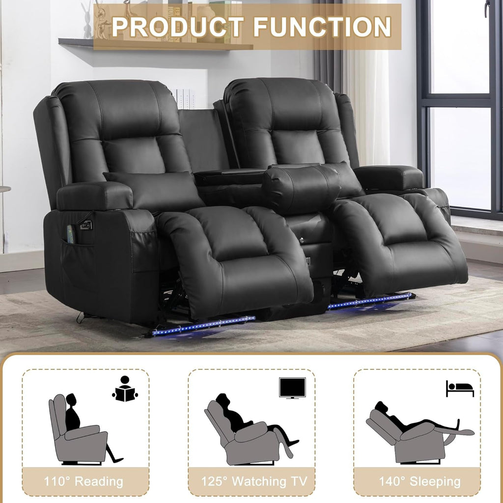Power Reclining Loveseat With Massage And LED Lighting-2