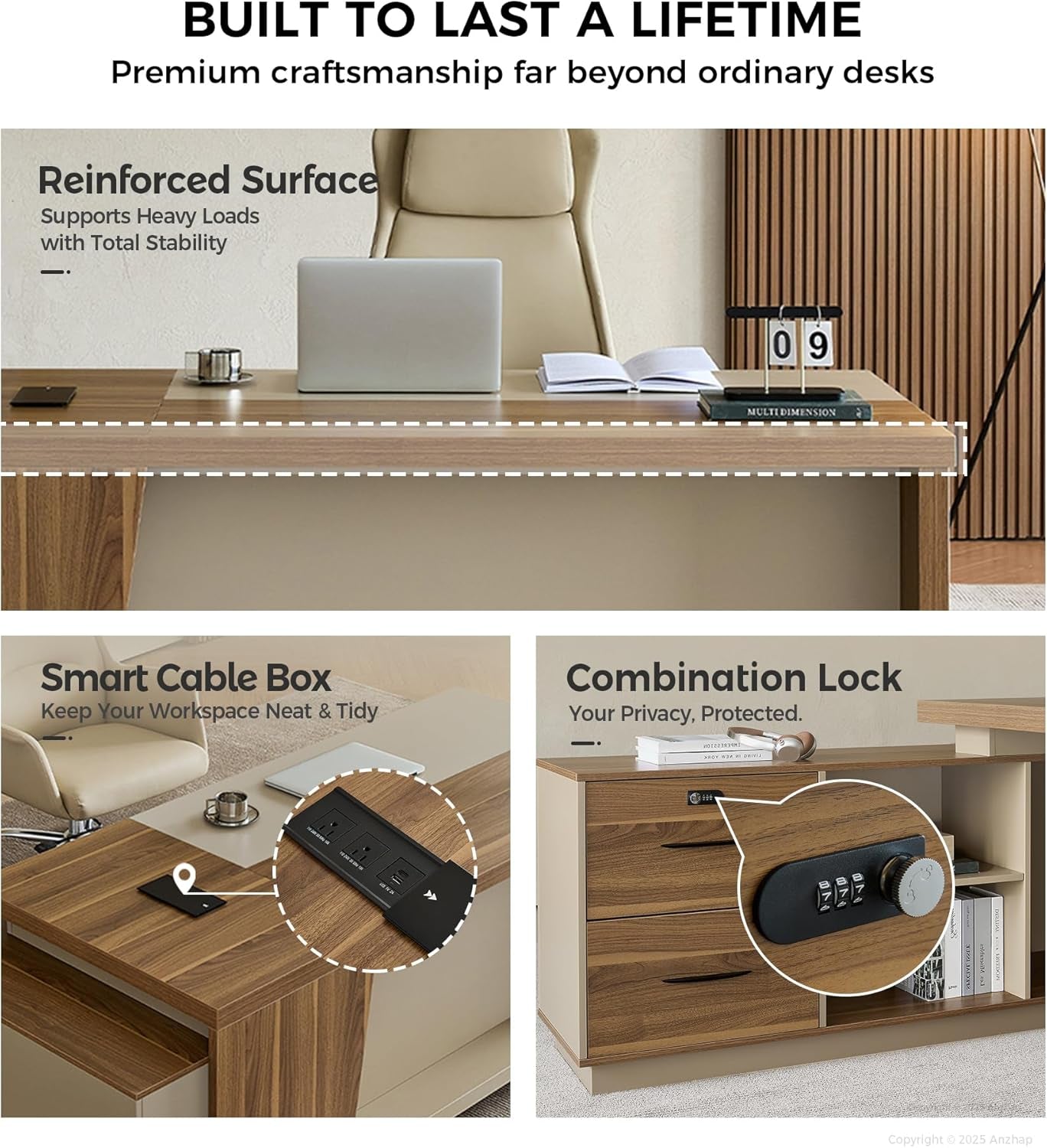 79 Inch L Shaped Desk Lockable Drawers Privacy Panel-4