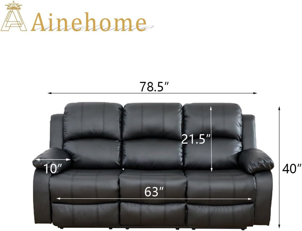 Leather Recliner Sofa Set Black For Living Room And Small Spaces-1