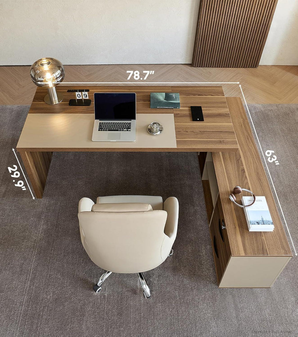 79 Inch L Shaped Desk Lockable Drawers Privacy Panel-1