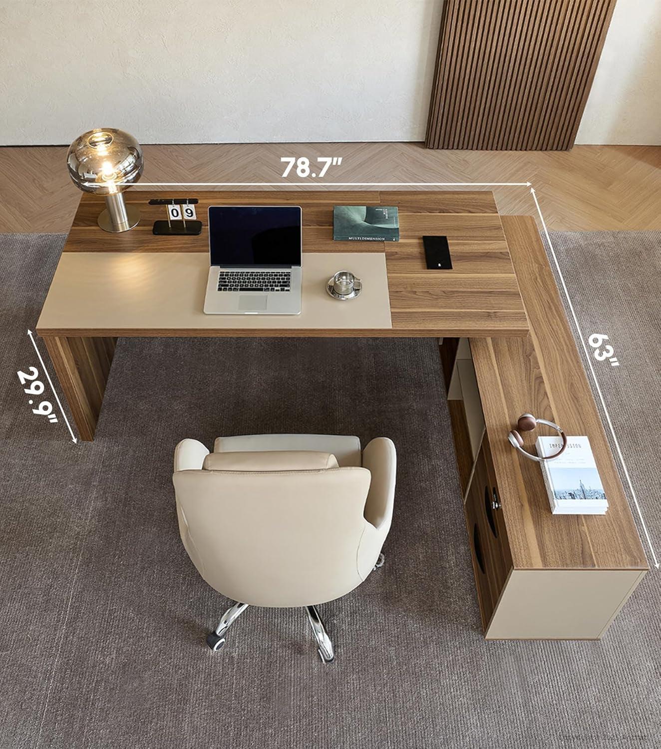 79 Inch L Shaped Desk Lockable Drawers Privacy Panel-1