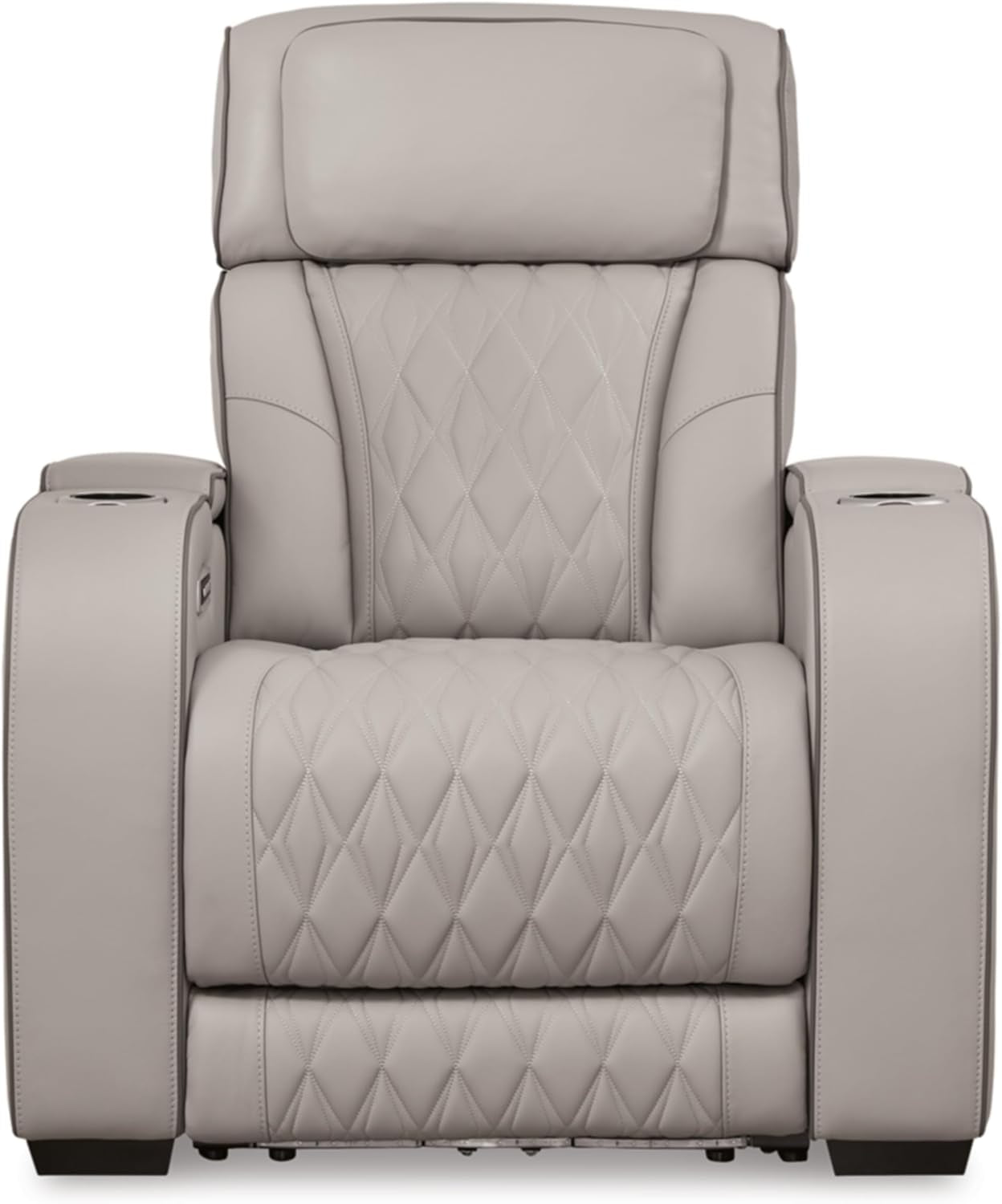 Light Gray Leather Power Recliner With Adjustable Headrest-3