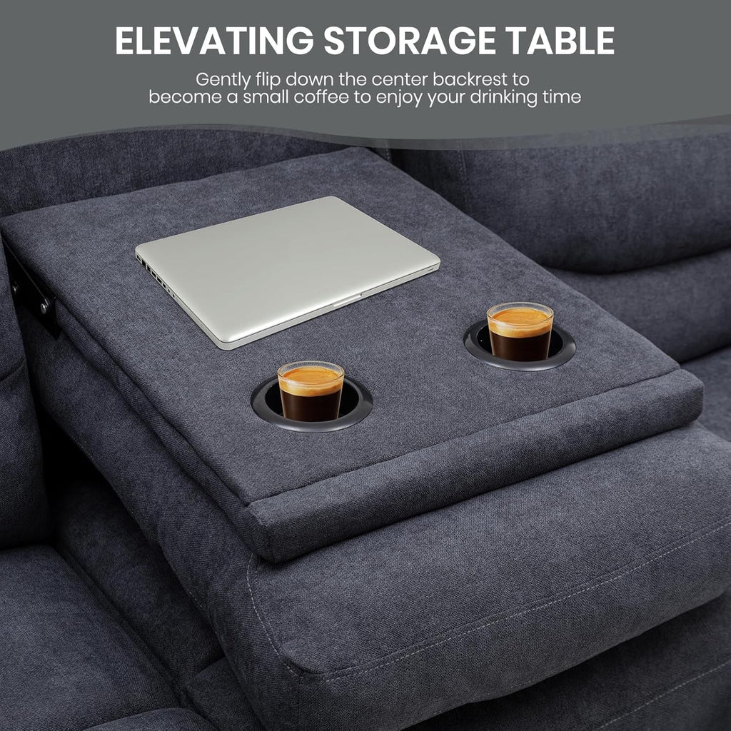 Reclining Sofa With Flip Console Three Seater Cupholders-3