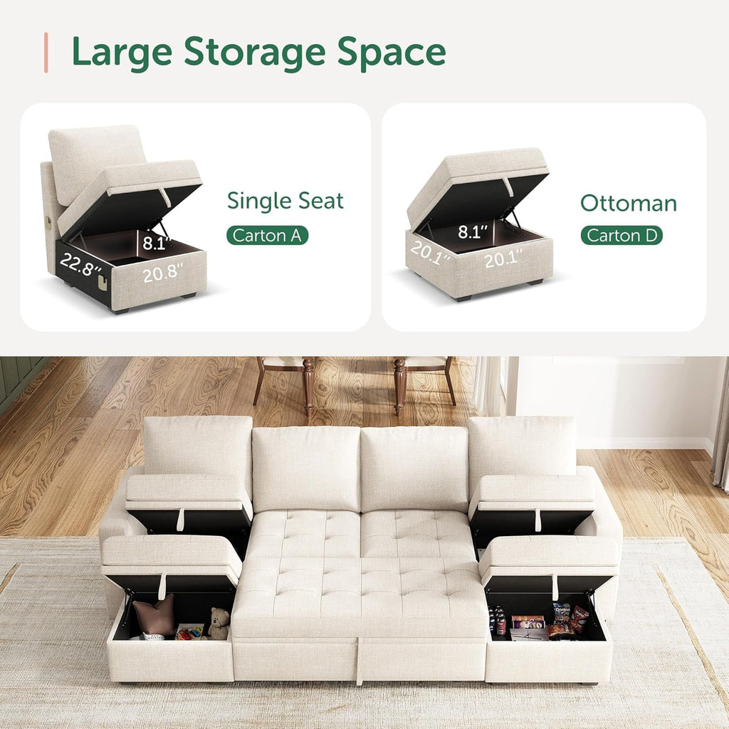Beige Modular Sleeper Sectional Couch With Storage-4