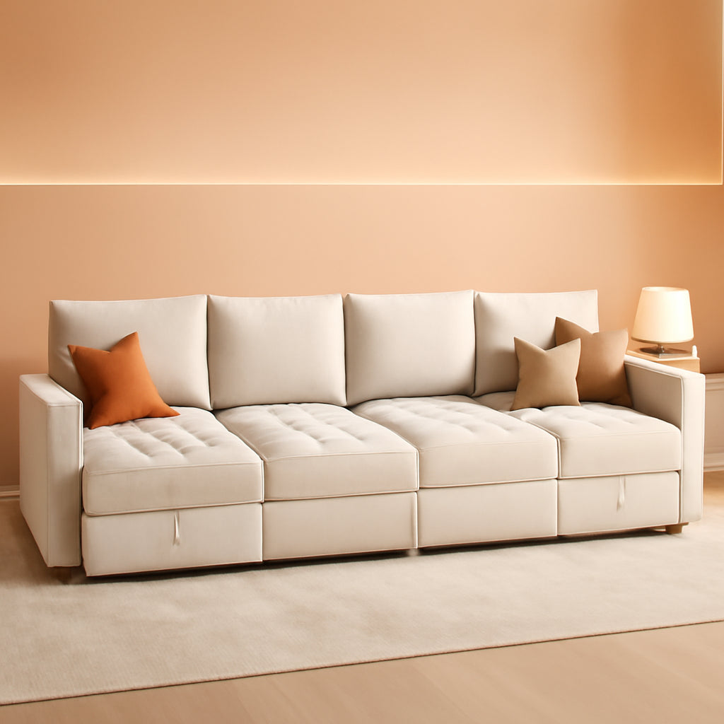Beige Modular Sleeper Sectional Couch With Storage-0