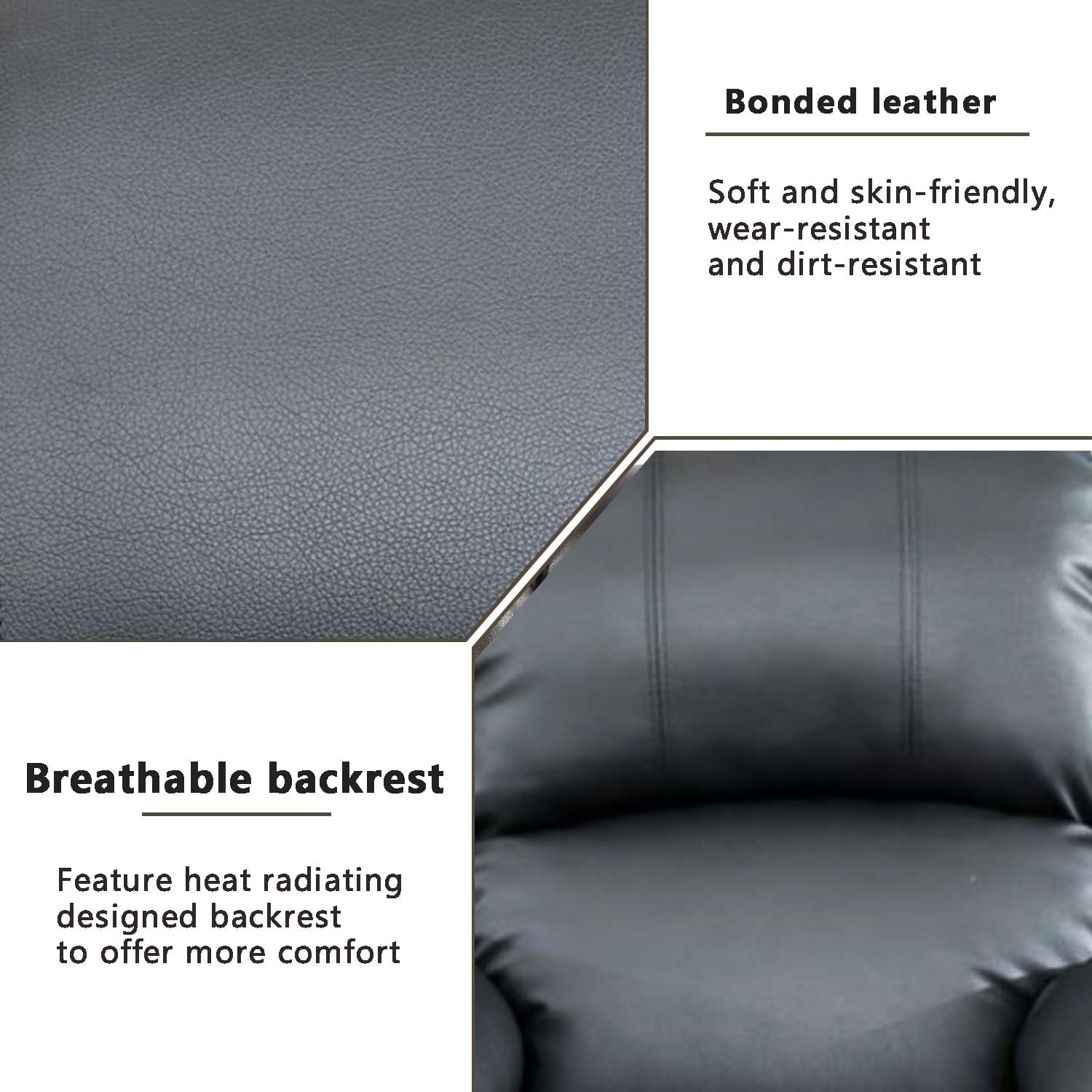 Leather Recliner Sofa Set Black For Living Room And Small Spaces-3