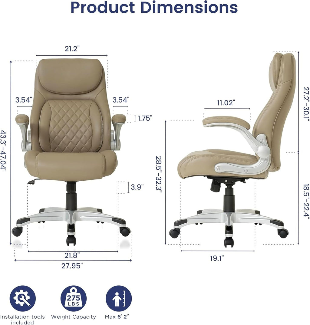 Ergonomic Office Chair Microfiber Leather With Adjustable Lumbar Support Taupe-1