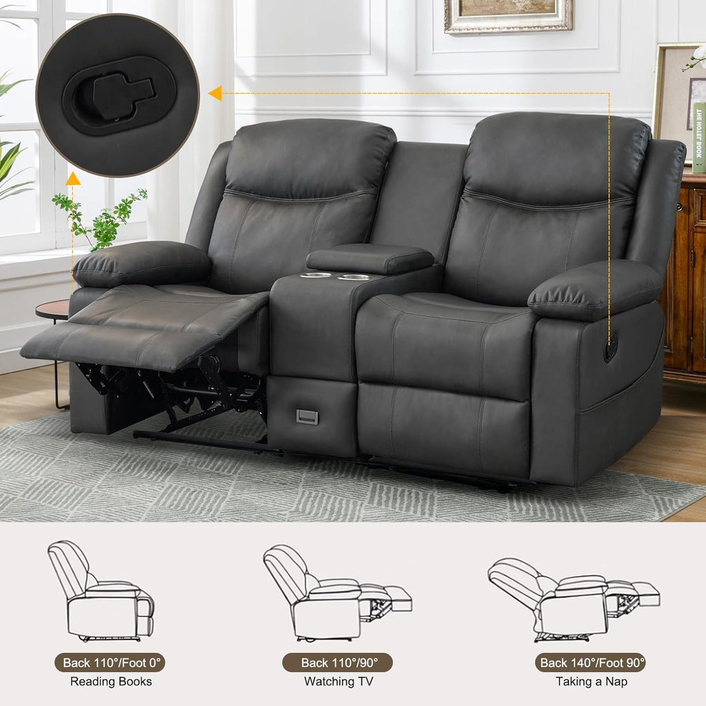 Grey Double Reclining Loveseat For Living Room Home Theater