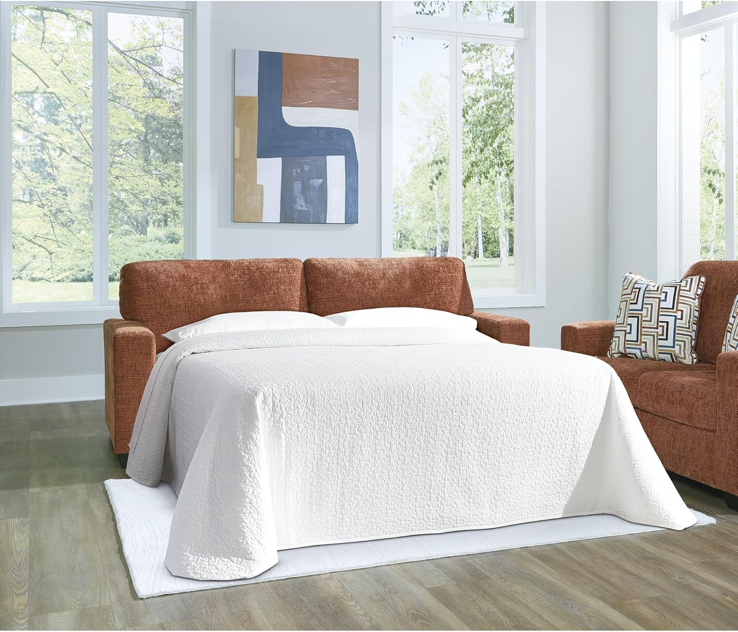 Queen Burnt Orange Contemporary Luxury Sofa Sleeper-1