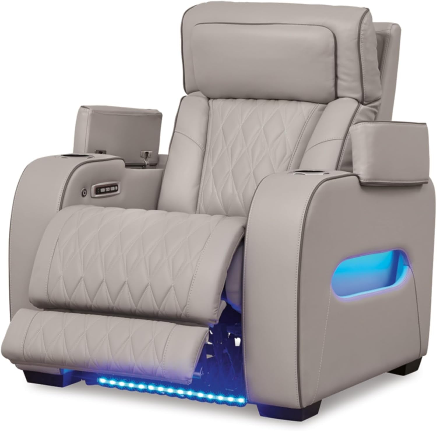 Light Gray Leather Power Recliner With Adjustable Headrest-2