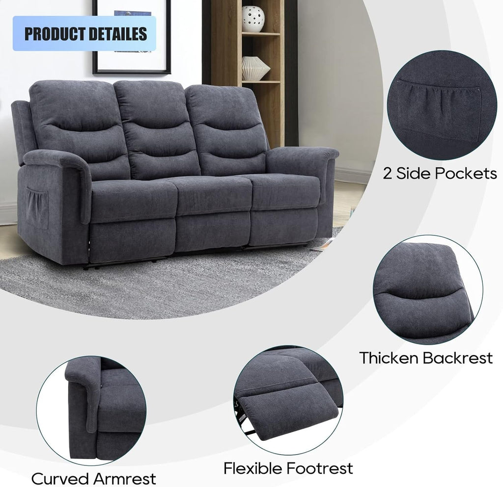Reclining Sofa With Flip Console Three Seater Cupholders-4